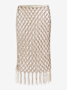 H&M Beige Crochet Maxi Skirt with Fringe